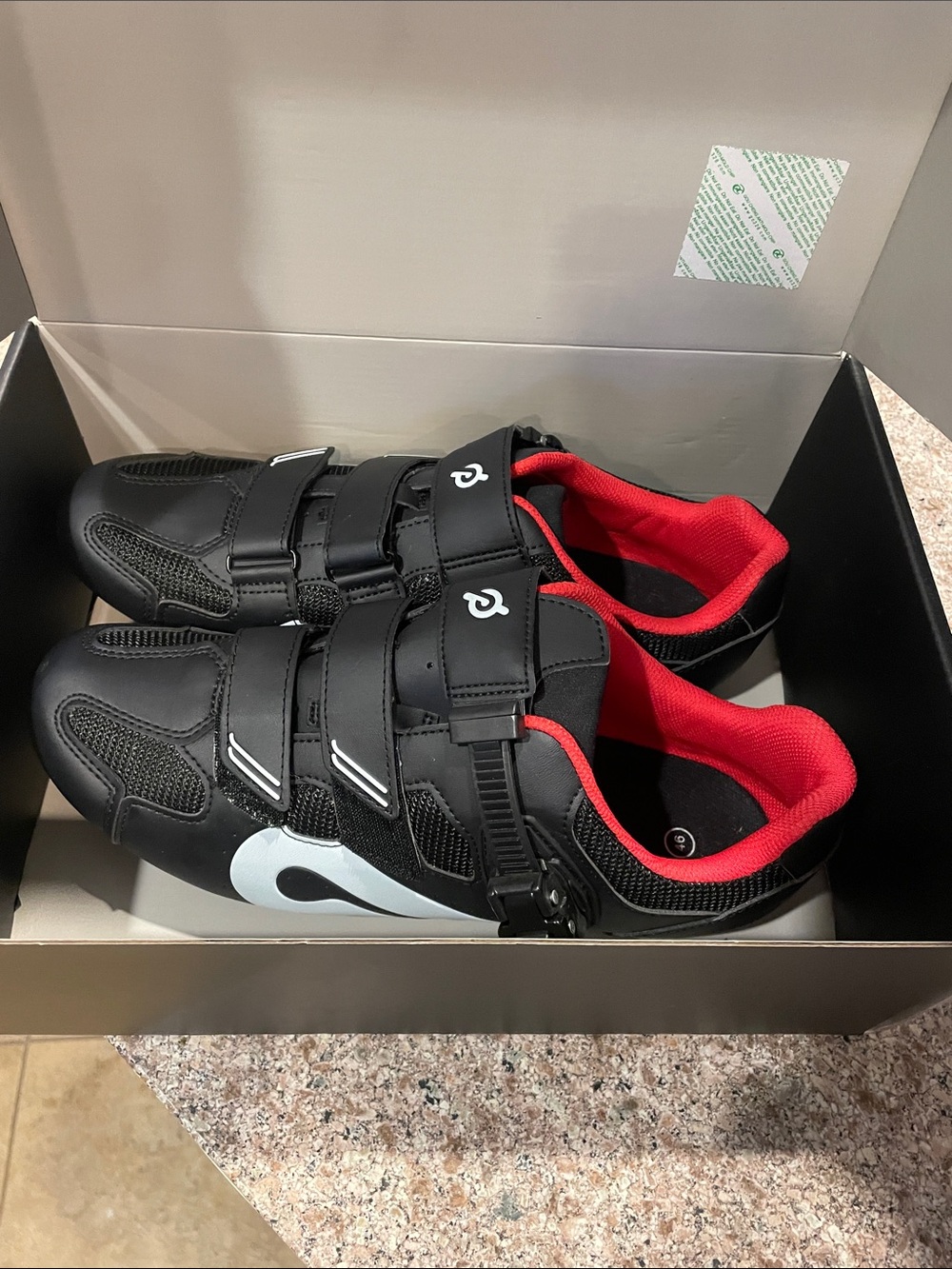 Peloton Black Cycling Shoes with Red Lining and White Accent